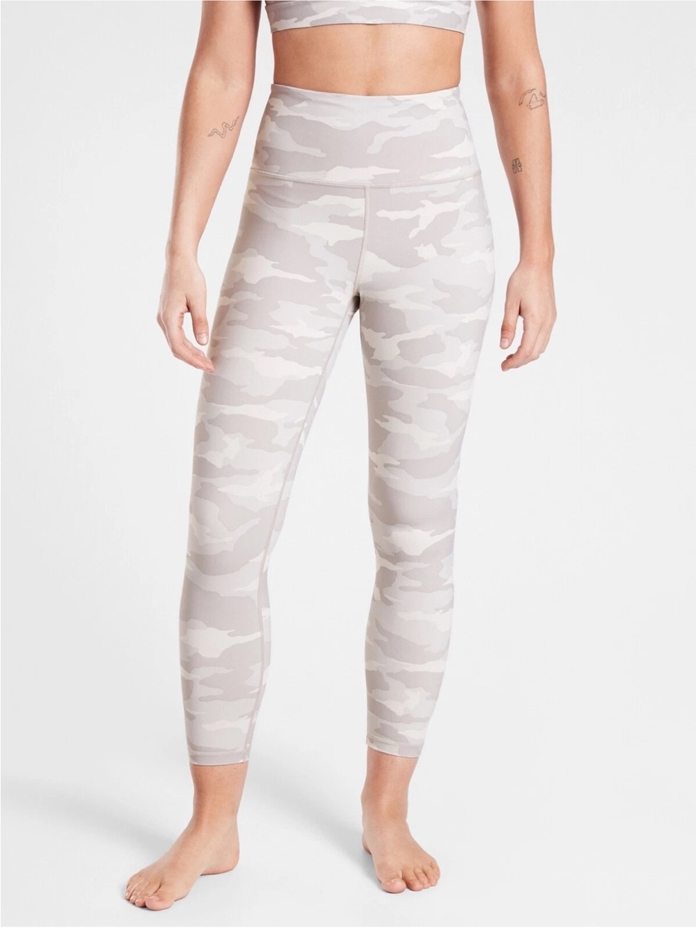 Athleta High-Rise Camo Leggings in Light Beige and Cream